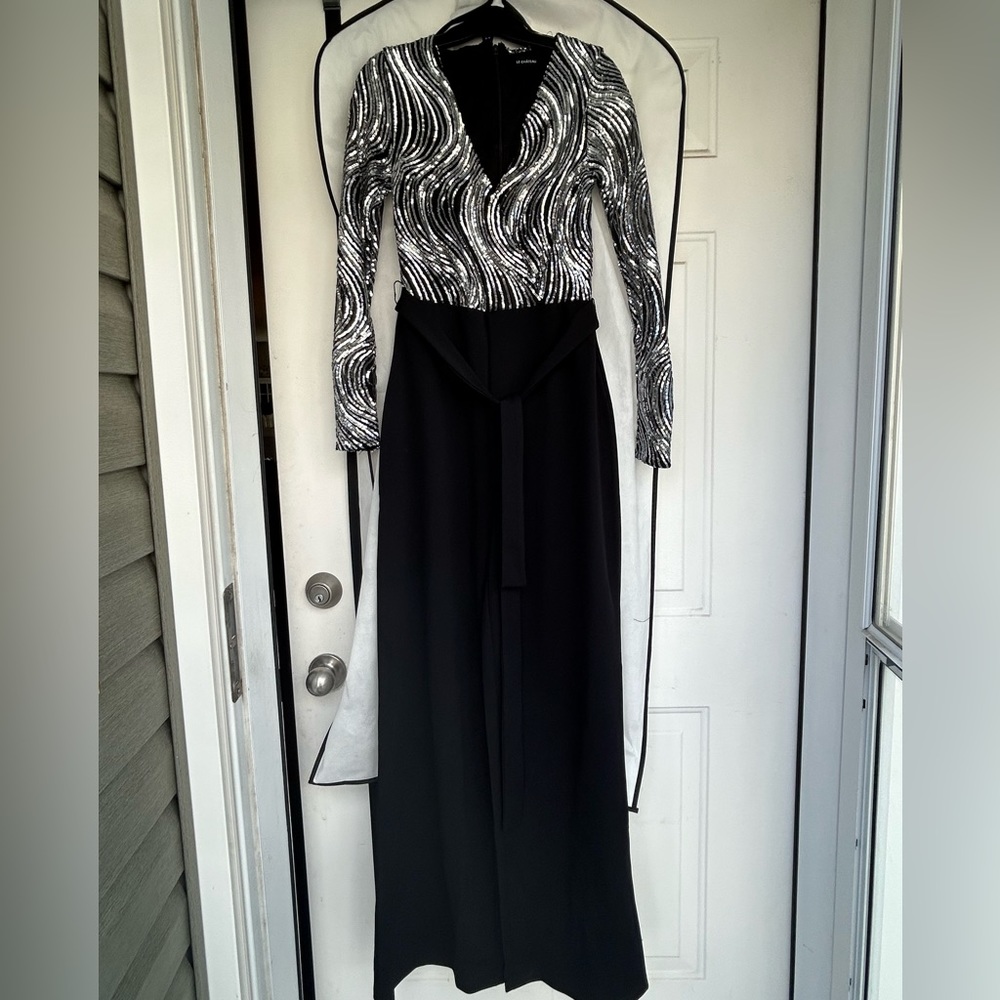 EUC LeChateau Sequin Long Sleeve Straight (wide) Leg Jumpsuit Size XS